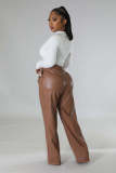 Casual Solid Loose PU Leather Pant OLYF-6137