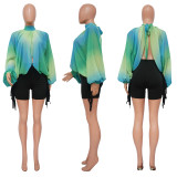 Shawl Laced Up Chiffon Bat Sleeve Top YF-10512