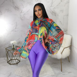 Shawl Laced Up Chiffon Bat Sleeve Top YF-10512
