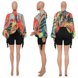 Shawl Laced Up Chiffon Bat Sleeve Top YF-10512