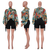 Shawl Laced Up Chiffon Bat Sleeve Top YF-10512