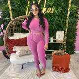 Solid Color Long Sleeve Tight Sport Two Piece Pants Set YF-10645