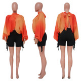 Shawl Laced Up Chiffon Bat Sleeve Top YF-10512