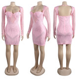 Plus Size Sexy Hot Drill Backless Hollow Out Mini Dress NY-2846