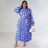Plus Size Print Tie Up Pleated Maxi Dress NNWF-N7919