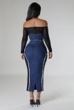 Fashion Mesh Patchwork Denim Two Piece Skirt Set BS-1356