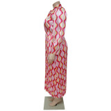 Plus Size Print Tie Up Pleated Maxi Dress NNWF-N7919