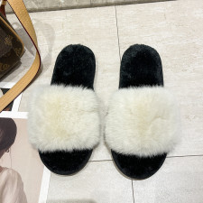Home Casual Rabbit Fur One Word Flat Slippers ZFLX-FL-16