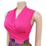 Colorful Printed V-Neck Sleeveless Pants Two Piece Set BY-6708