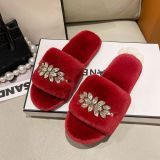 Fashion Metal Chain Rhinestone Home One Word Cotton Slippers ZFLX-FL-52