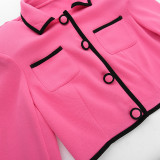 Shoulder Pads Clashing Color Short Jacket Two Piece Shorts Set FL-23549