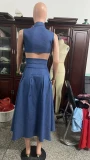 Plus Size Sexy Sleeveless Loose Denim Split Maxi Dress WAF-77635