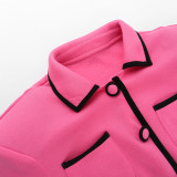 Shoulder Pads Clashing Color Short Jacket Two Piece Shorts Set FL-23549