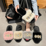 Pearl Rhinestone Chain Fuzzy Warm Cotton Slippers ZFLX-FL-77