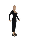 Solid Color Long Sleeve Slim Maxi Dress YH-5337