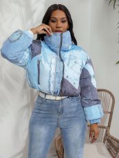 Casual Color Block Print Padded Cotton Jacket ZSD-0633