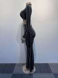 Long Sleeve Hot Drill Tight Tops And Fishtail Skirt 2 Piece Set NY-2856