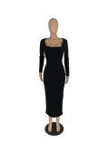 Solid Color Long Sleeve Slim Maxi Dress YH-5337
