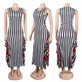 Plus Size Stripe Patchwork Print Sleeveless Maxi Dress NY-10625