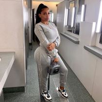 Beaded Round Neck Long Sleeve Pants Two Piece Set GDNY-2257