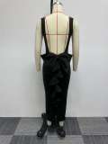 Plus Size Backless Deep V Bow Split Dress NY-2868
