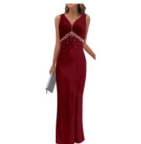 Sexy Sleeveless Bead Patchwork Maxi Dress XHXF-374