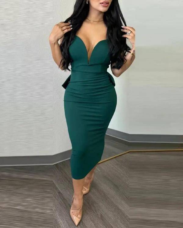 Plus Size Backless Deep V Bow Split Dress NY-2868
