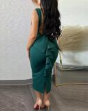 Plus Size Backless Deep V Bow Split Dress NY-2868