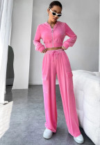 Fashion Solid Long Sleeve Hooded Straight Pants Two Piece Set YD-8787-D8