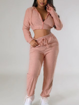 Casual Long Sleeve Zipper Hooded Pants Two Piece Set YH-5313