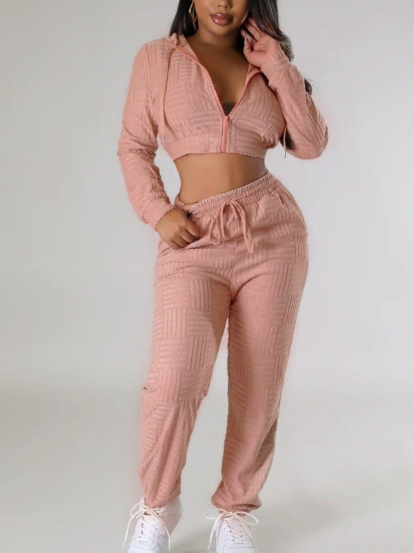 Casual Long Sleeve Zipper Hooded Pants Two Piece Set YH-5313