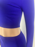 Solid Color Long Sleeve Tops Leggings Pants Two Piece Set YH-5182