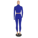 Solid Color Long Sleeve Tops Leggings Pants Two Piece Set YH-5182