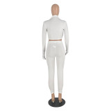 Solid Color Long Sleeve Tops Leggings Pants Two Piece Set YH-5182