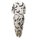 Printed Pullover Poncho Loose Pants Two Piece Set LSD-5456
