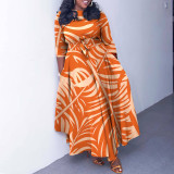 Plus Size Print Tie Up Big Swing Maxi Dress NNWF-7964