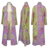 Plus Size Pleated Printed Trench Coat Long Jacket NNWF-10634