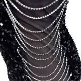 Fashion Single Shoulder Sequin Split Mini Dress BY-6719