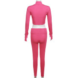 Long Sleeve Zip Tops And Pants Solid 2 Piece Set XEF-35960