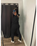 Solid Color Off Shoulder Hooded Sweater Two Piece Pants Set QXTF-8217