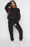 Solid Color O Neck Plush Sweatshirt Two Piece Pants Set ME-8453