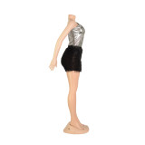 Sexy Slash Shoulder Solid Bodysuit And Mini Skirt 2 Piece Set AIL-AL238