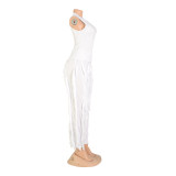 Solid Color Sleeveless Tops And Tassel Pants 2 Piece Set AIL-AL220