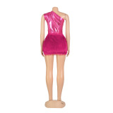 Sexy Slash Shoulder Solid Bodysuit And Mini Skirt 2 Piece Set AIL-AL238