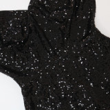 Sexy Feather Halter High Split Sequin Backless Dress CYA-900214