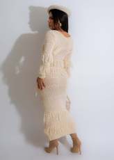 Sexy Knits Tassel Long Sleeve Midi Dress NYF-8157