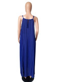 Fashion Solid Color Sling Pleated Maxi Dress LS-0110