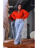Casual Loose Lantern Sleeve Ribbed Sweater QXTF-8218