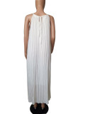 Fashion Solid Color Sling Pleated Maxi Dress LS-0110