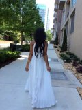 Fashion Solid Color Sling Pleated Maxi Dress LS-0110